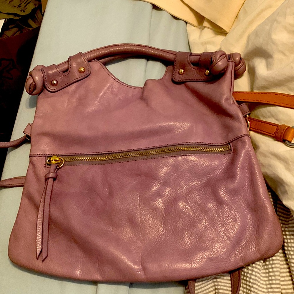 Clutch or crossbody in lilac leather